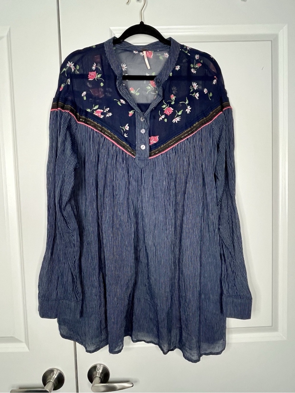 Free People Hearts And Colors Tunic Navy Striped Western Floral